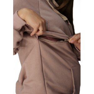 Утепленный спортивный костюм для беременных и кормящих мам с секретом для кормления Бежевый